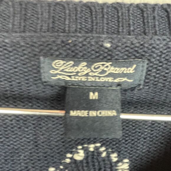 Lucky Brand Paula Blue Polka Dot 2/3 Sleeve Sweater Scoop Neck Size M - Picture 7 of 10